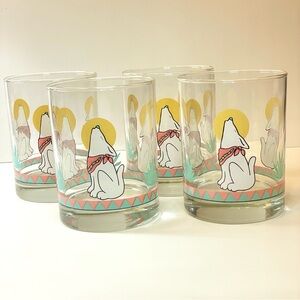 Vintage 80s Southwestern Howling Coyote Glasses 14oz. Set of 4
